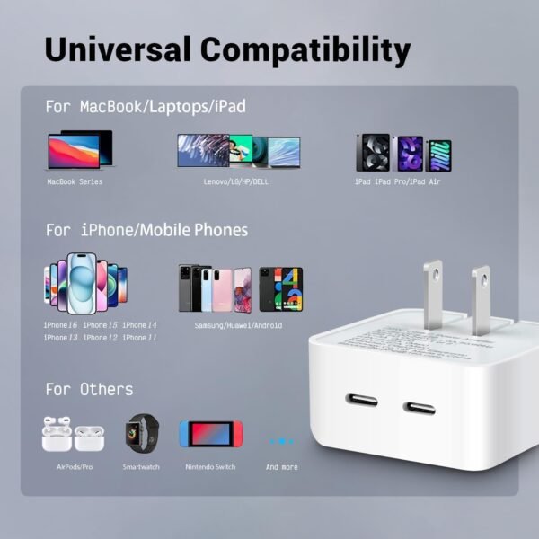 Cargador Rápido Dual USB-C de 35W – Genérico - Imagen 2