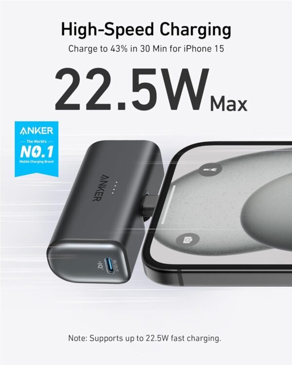 Anker Nano Power Bank con Conector USB-C Integrado – Cargador Portátil 5,000mAh 22.5W - Imagen 3