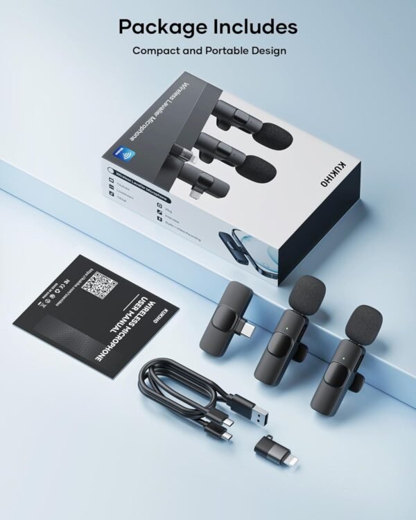 Pack de 2 Micrófonos Inalámbricos Lavalier KUKIHO - Imagen 2