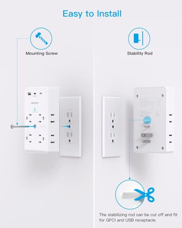 Extensor de Corriente  Múltiple de 8 Salidas con Puertos USB-C - Imagen 6