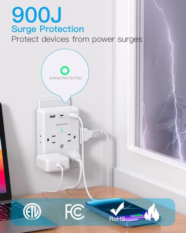Extensor de Corriente  Múltiple de 8 Salidas con Puertos USB-C - Imagen 4