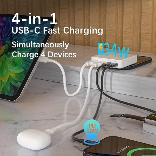 Cargador de Pared USB C 34W BUDI  – 4 Puertos de Carga Rápida - Imagen 4