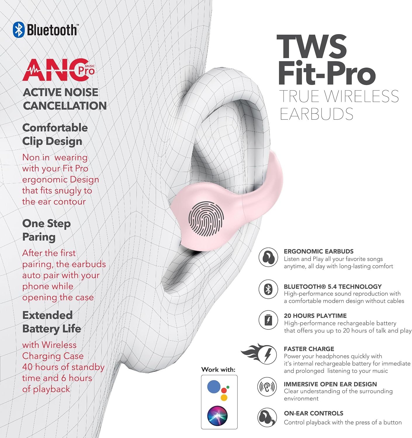 AUDIFONOS INALÁMBRICOS RCA FIT PRO EARBUDS – COLOR ROSA - Imagen 5