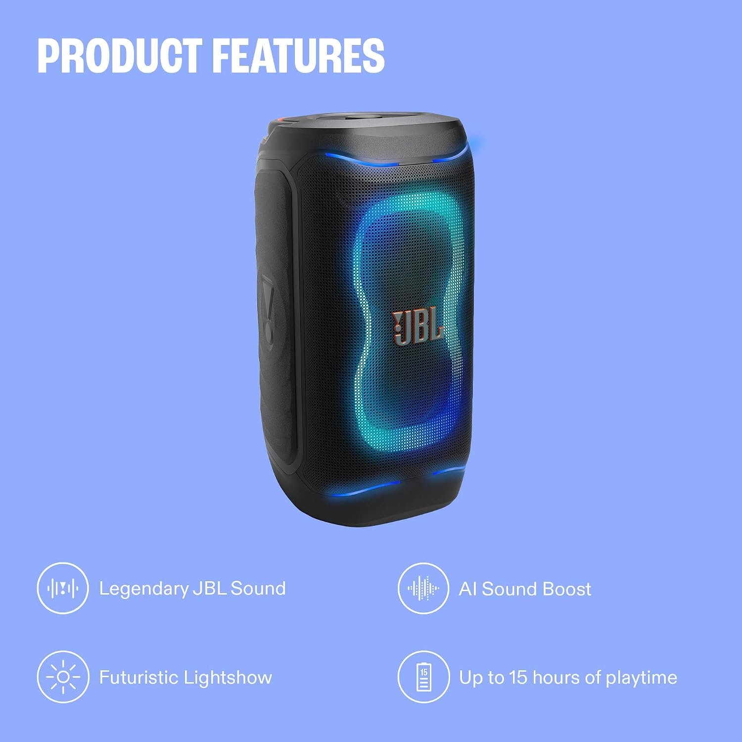 JBL PARTYBOX 130 – PARLANTE BLUETOOTH PORTÁTIL PARA FIESTAS CON 200 W RMS Y SHOW DE LUCES - Imagen 5