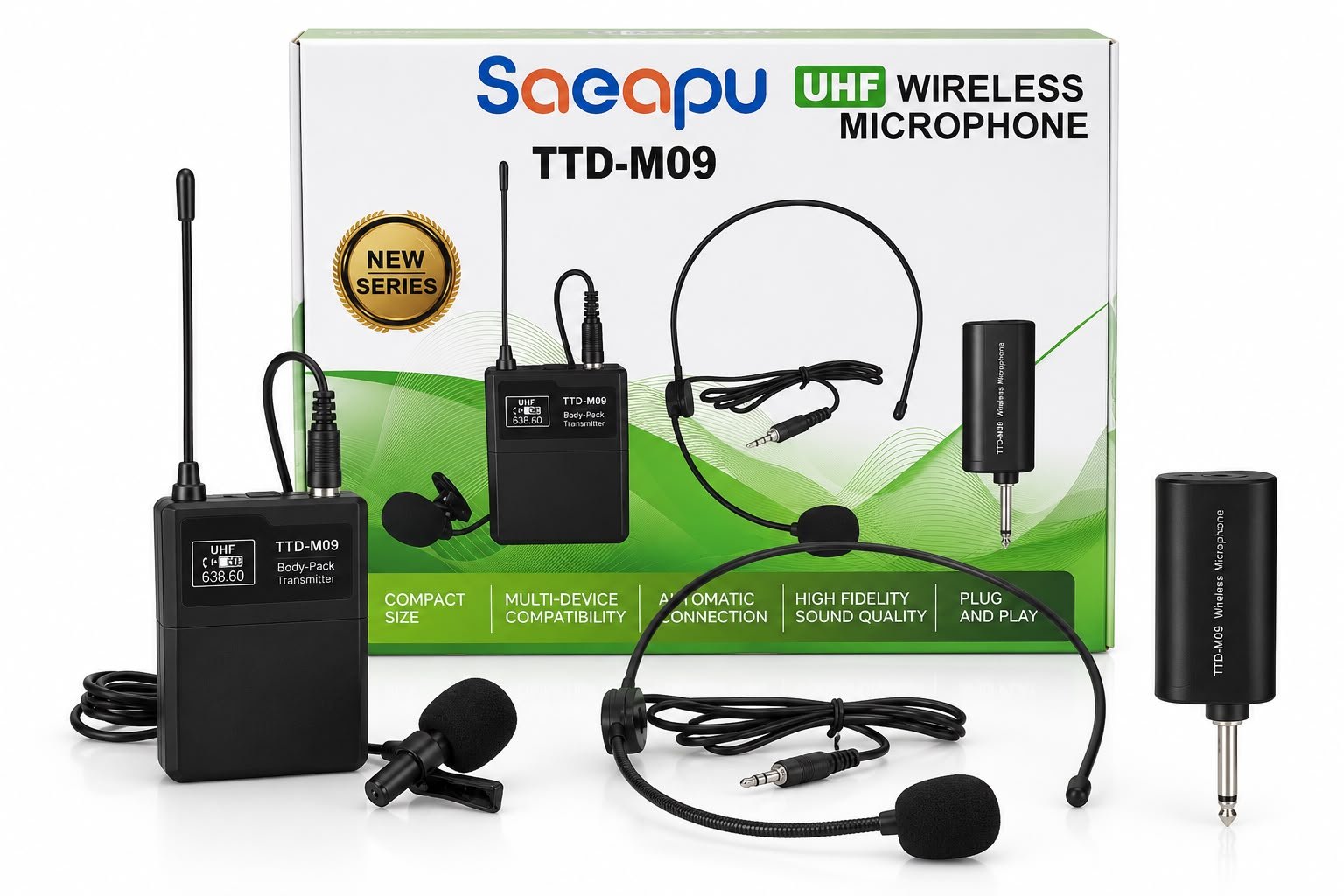 Micrófono Inalámbrico de Diadema UHF con Cancelación de Ruido Saeapu M09 - Imagen 2